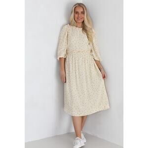 Munthe Curtis Cream Floral Embroidered Puff Sleeve Cottagecore Ruffle Dress 6